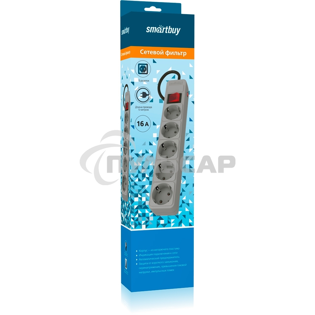 Сетевой фильтр Smartbuy (SBSP-5-50-G) 5 гн х 5,0 м серый