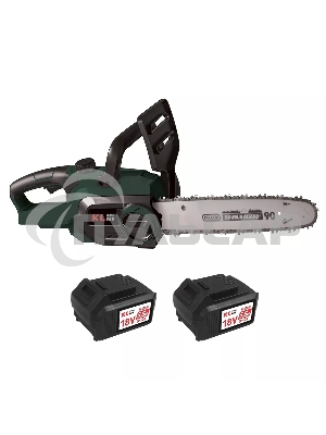 Профессиональная аккумуляторная цепная пила KLPRO KLBOM18B-50 (18В, Li-ion-2шт 5,0А·ч, ЗУ 4,5А 3600об/мин, 10”)