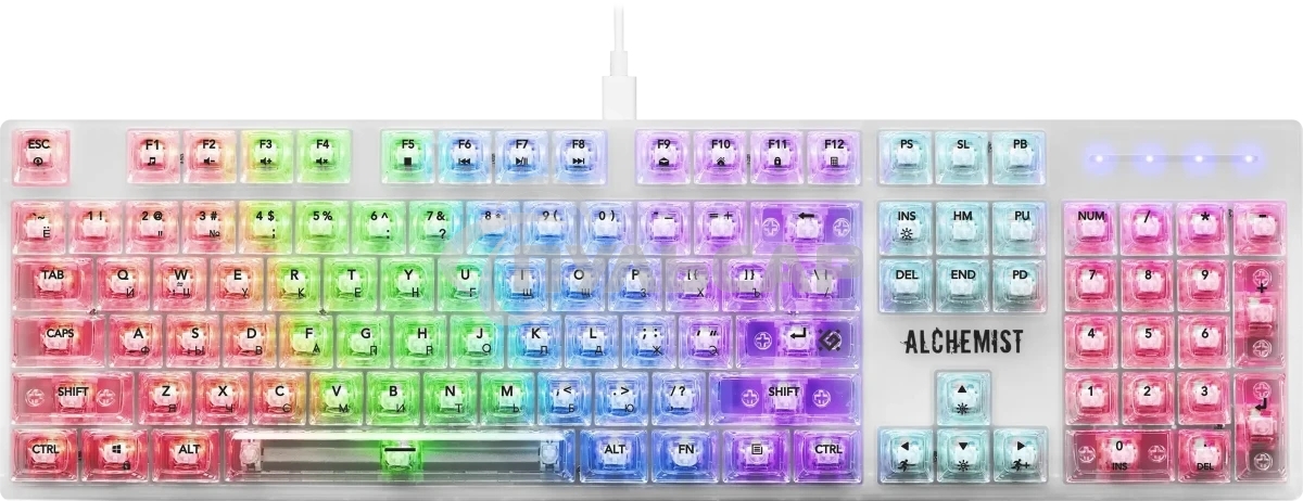 Клавиатура проводная механическая Defender Alchemist GK-000 RU,прозрач,104кн+FN,радуж,1.5м_1