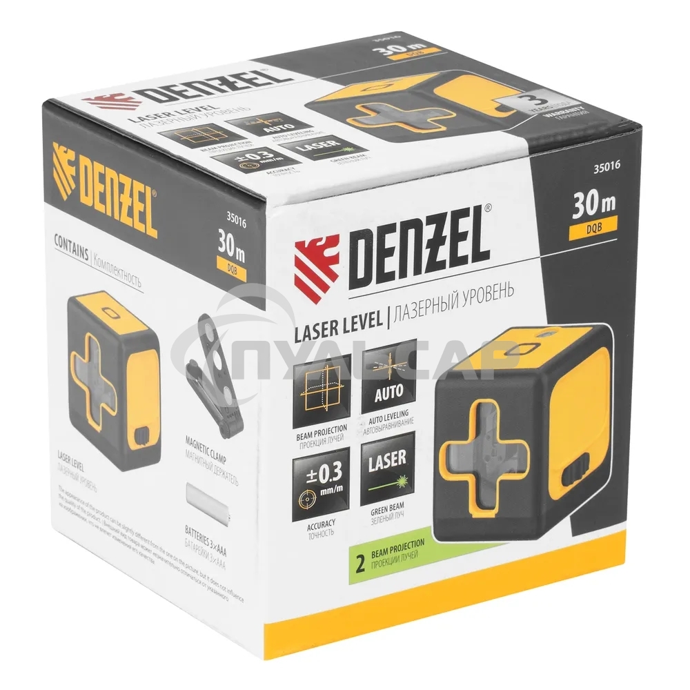 Лазерный уровень Denzel DQB, 30 м, зеленый луч, батарейки, сумка