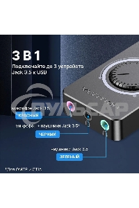 Внешняя звуковая карта Vention USB c регулятором громкости Черная