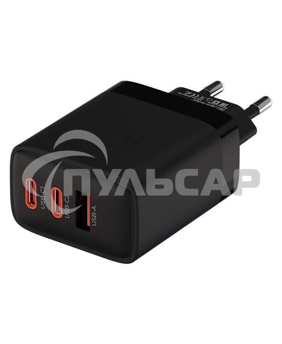 Сетевое зарядное устройство Maxvi SFC-365GN 2xType-C\USB 65W PD QC3.0 черный