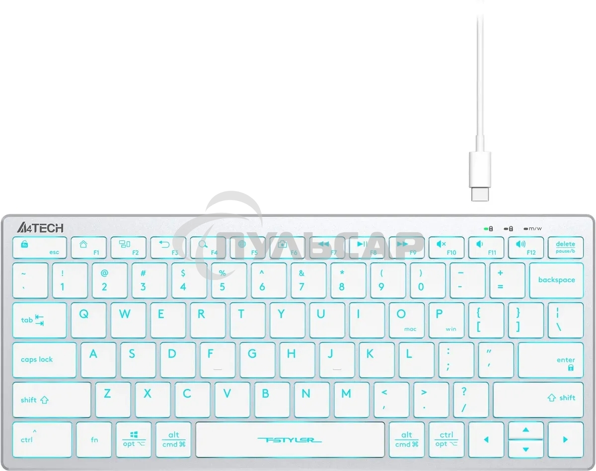 Клавиатура проводная A4Tech Fstyler FX61, USB, белый/синий
