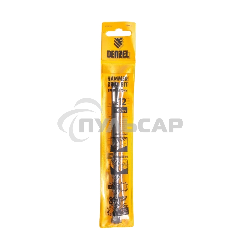 Бур по бетону Denzel двойная спираль, Cobalt W-tip, 12x160 мм, SDS PLUS