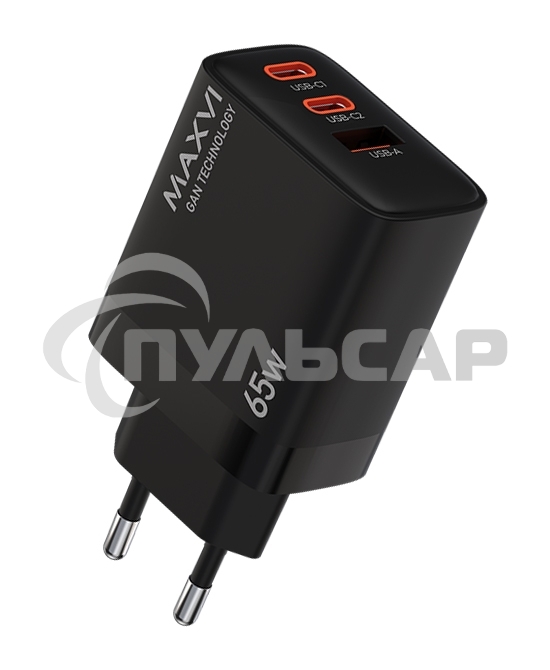 Сетевое зарядное устройство Maxvi SFC-365GN 2xType-C\USB 65W PD QC3.0 черный