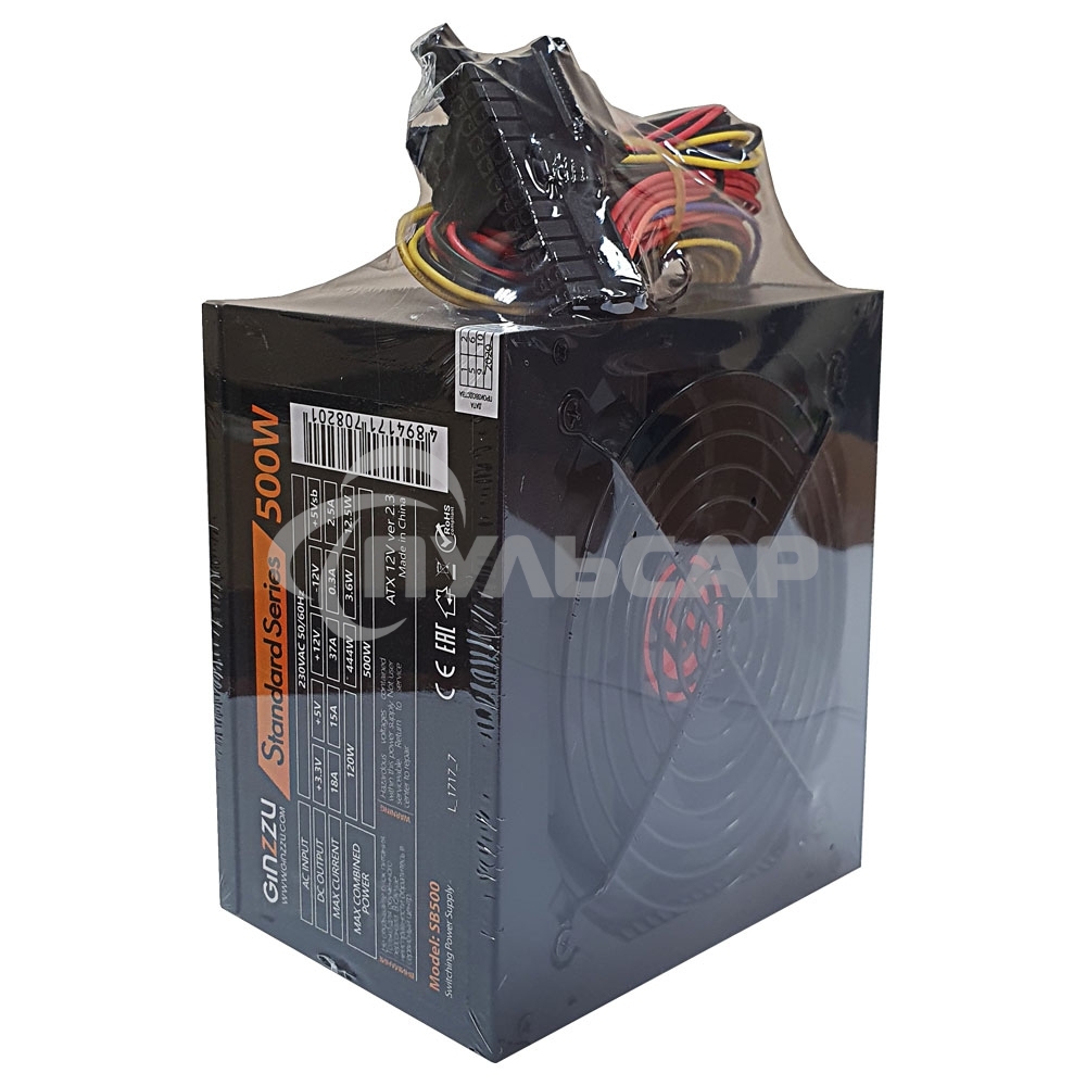 Блок питания Ginzzu SB500, 500Вт, 120мм, черный