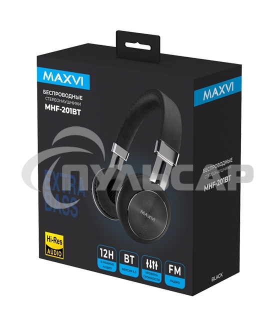 Беспроводные полноразмерные наушники Maxvi MHF-201BT черные, Bluetooth 5.3\FM\MP3\300мАч\микрофон