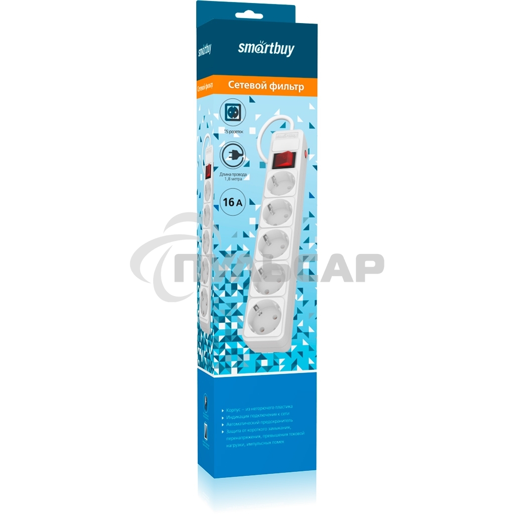 Сетевой фильтр Smartbuy (SBSP-5-18-W) 5 гн х 1,8 м белый