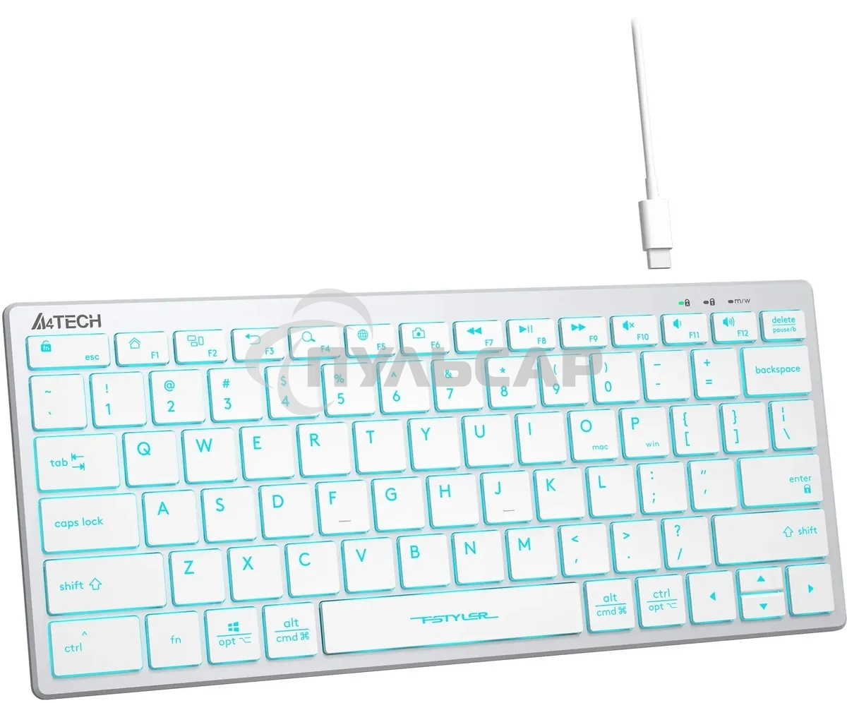 Клавиатура проводная A4Tech Fstyler FX61, USB, белый/синий