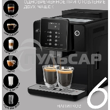 Кофемашина автоматическая Rondell RDE-1107 черный, исп. кофе - молотый/зерновой, 1.6 л, 1350 Вт, 19 бар