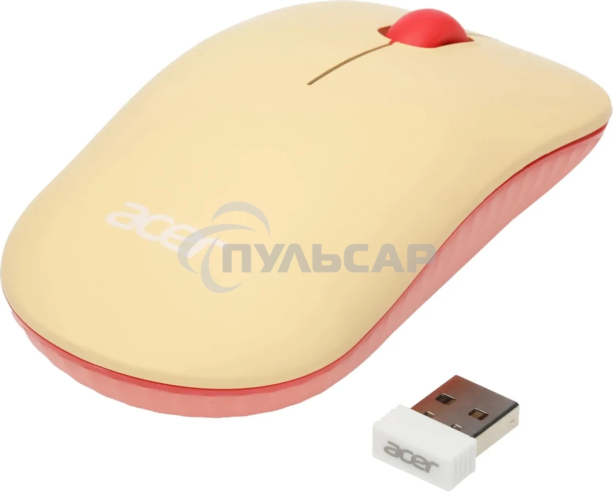 Мышь беспроводная Acer OMR205 бежевый/розовый, 1200 dpi, радиоканал, USB, кнопки - 3