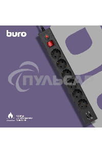 Сетевой фильтр Buro BU-SP1.8 USB 2A-B 1.8м (6 розеток) черный (коробка)