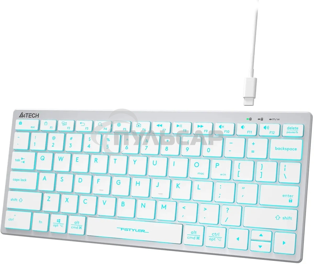 Клавиатура проводная A4Tech Fstyler FX61, USB, белый/синий