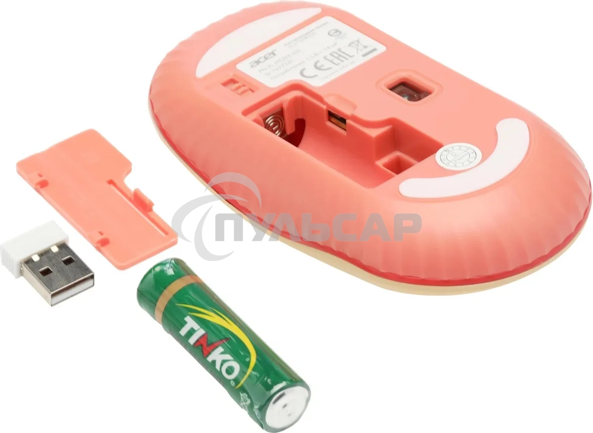 Мышь беспроводная Acer OMR205 бежевый/розовый, 1200 dpi, радиоканал, USB, кнопки - 3