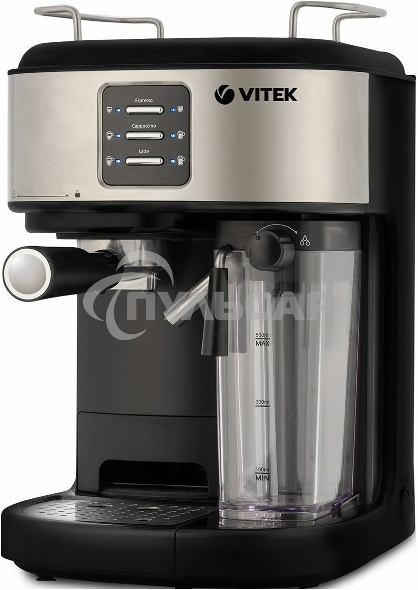 Кофеварка рожковая Vitek Metropolis VT-8489 черный/нержавеющая сталь, 1,5 л, 1250Вт, 15 бар