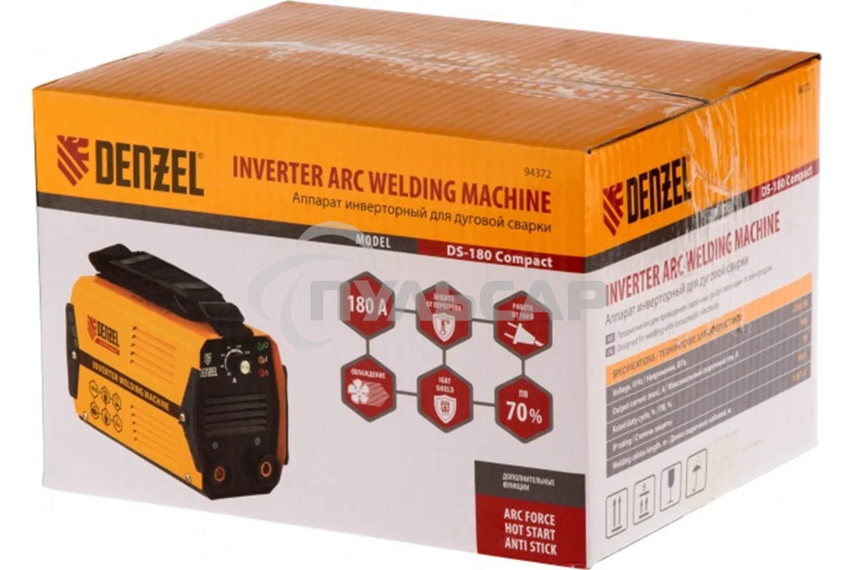 Сварочный аппарат Denzel ds-180 compact 94372 инвертор. дуговой сварки 180А пв 70%