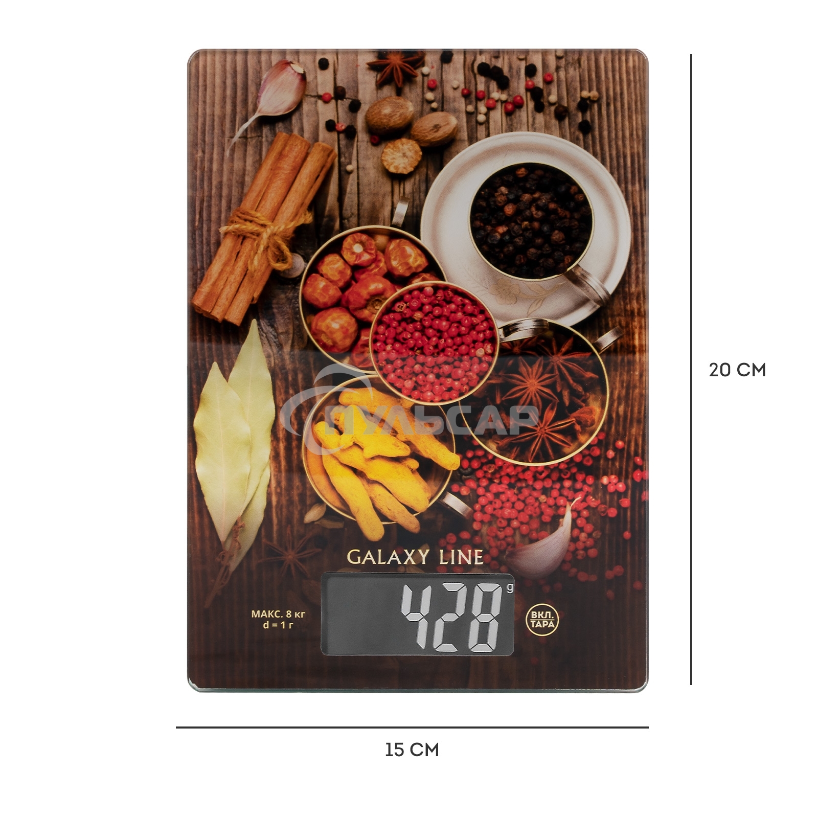 Кухонные весы Galaxy Line GL 2821, стекло, платформа из высокопрочного стекла, максимальный вес 8 кг