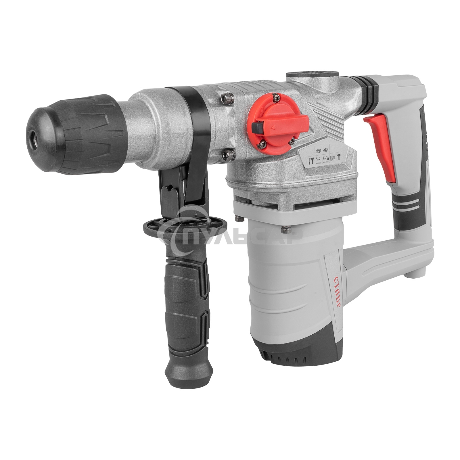 Перфоратор 1450Вт, SDS-plus, диаметр сверления бетона 35мм, вертикальный, СТАВР ПЭВ-1450, 2 режима работы, энергия удара 6.5Дж, число оборотов 1100об/мин, частота ударов 5100уд/мин, длина кабеля 3м (набор оснастки, кейс).