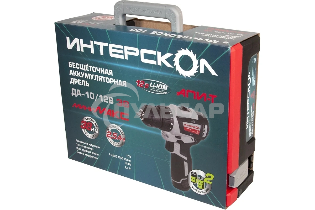 Дрель-шуруповерт Интерскол ДА-10/12В 38 аккум. патрон:быстрозажимной (кейс в комплекте) (757.2.2.46)