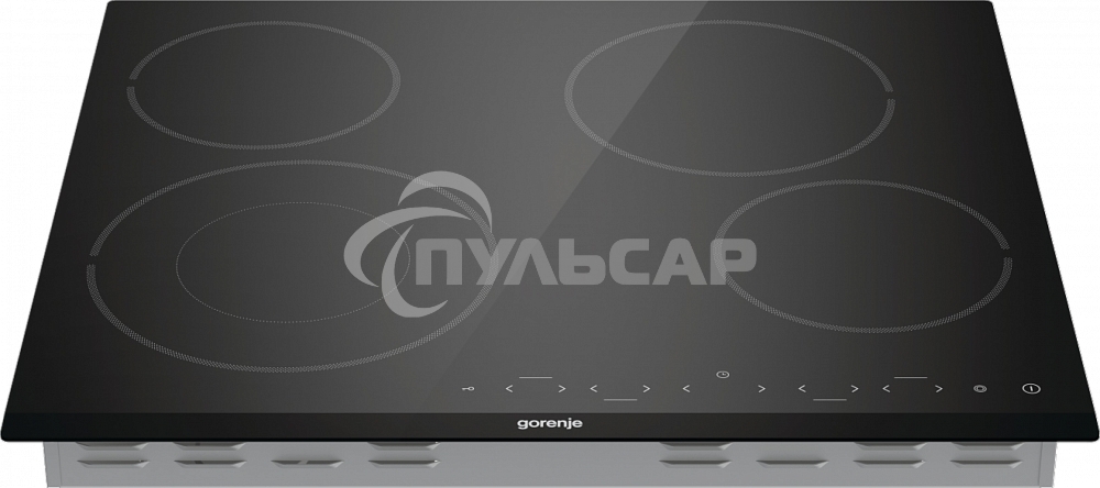 Варочная панель Gorenje ECT642BCSCE, 59 см, Hi-Light, 4 конфорки, таймер, сенсорное управление, шлифованный передний край, PowerBoost, дисплей, блокировка от детей, черный