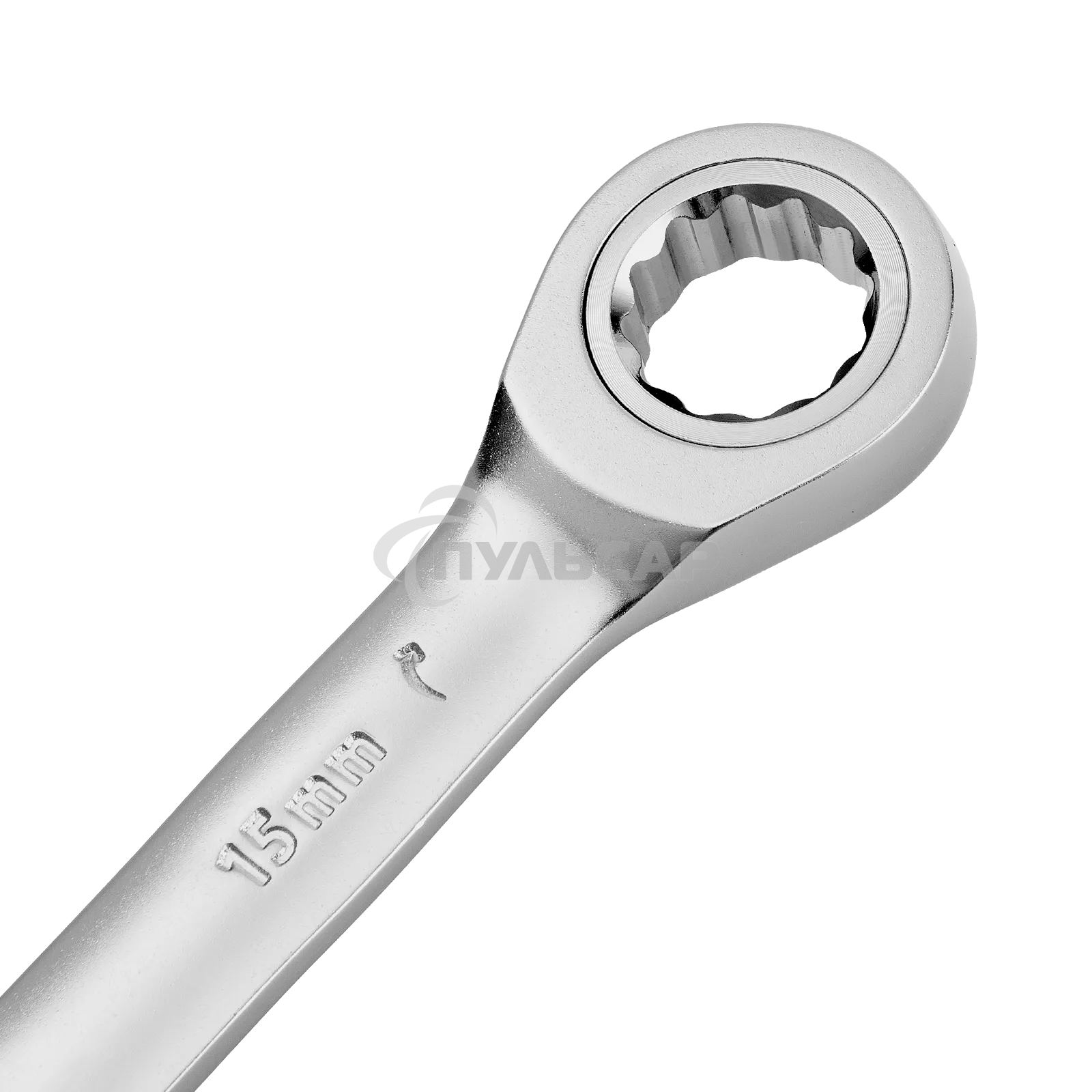 Ключ комбинированный трещоточный Denzel 14709 15 мм, CrV, матовый хром