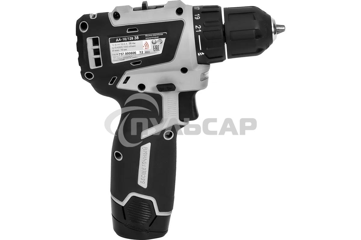 Дрель-шуруповерт Интерскол ДА-10/12В 38 аккум. патрон:быстрозажимной (кейс в комплекте) (757.2.2.46)