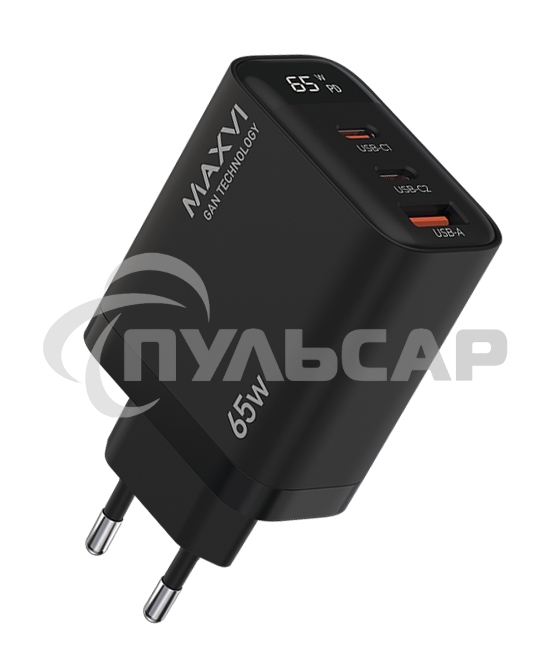 Сетевое зарядное устройство Maxvi SFC-365GN LED черный 2xType-C\USB 65W PD QC3.0 черный