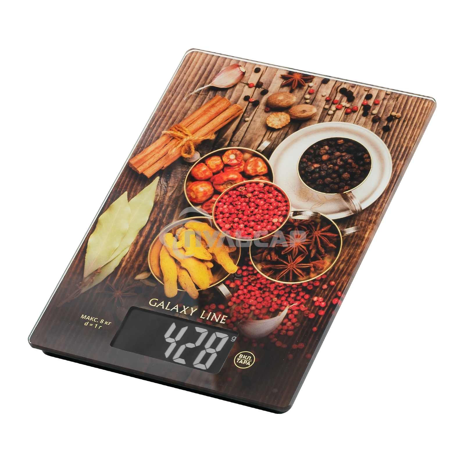 Кухонные весы Galaxy Line GL 2821, стекло, платформа из высокопрочного стекла, максимальный вес 8 кг