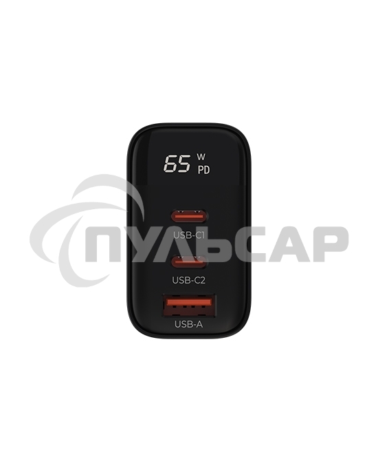 Сетевое зарядное устройство Maxvi SFC-365GN LED черный 2xType-C\USB 65W PD QC3.0 черный