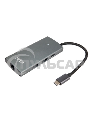 Док-станция HIPER Docking station USB-C HUB 6in1 (1*USB-C 100W PD, 1*HDMI 4K@60Hz, 2*USB-A 3.0 (5Gbps data), 1*USB-C 3.0 (5Gbps data), 1*RJ45 Gb)