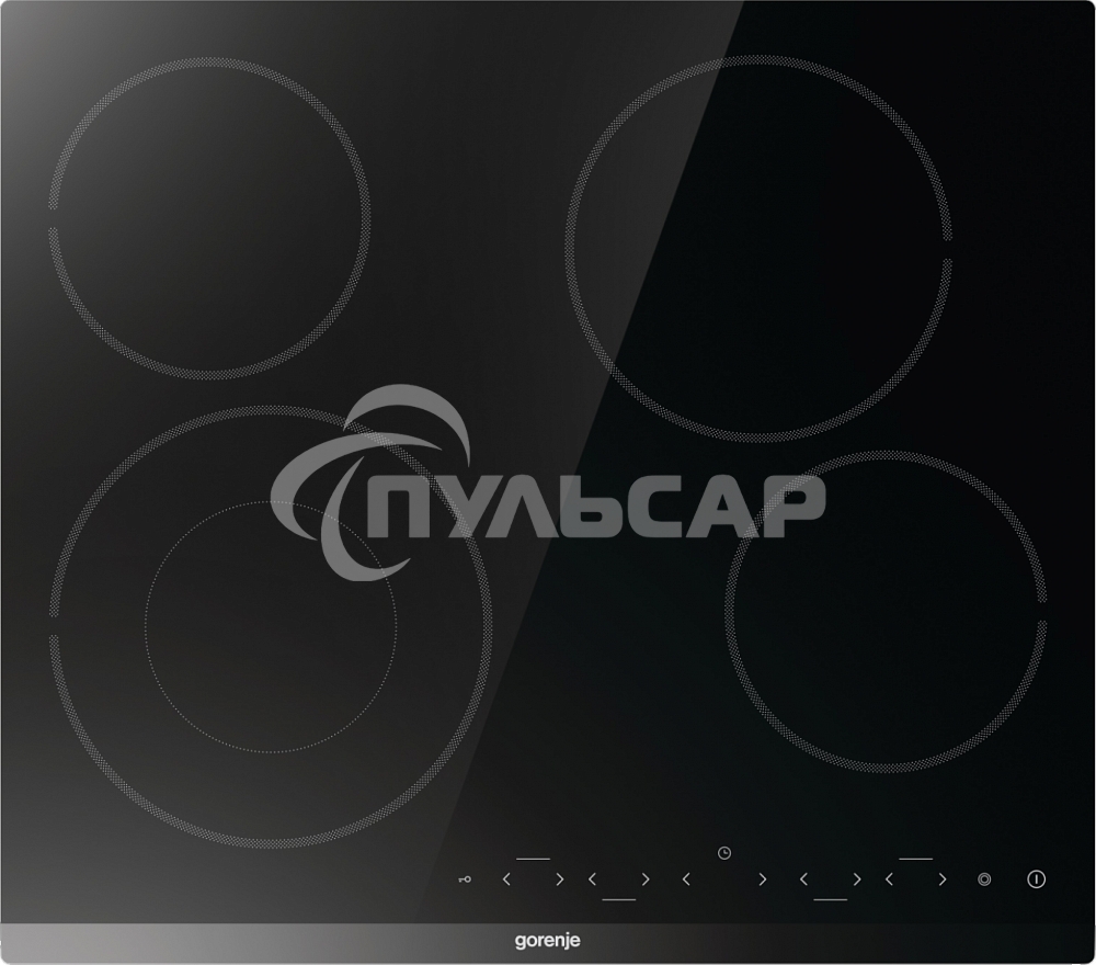 Варочная панель Gorenje ECT642BCSCE, 59 см, Hi-Light, 4 конфорки, таймер, сенсорное управление, шлифованный передний край, PowerBoost, дисплей, блокировка от детей, черный