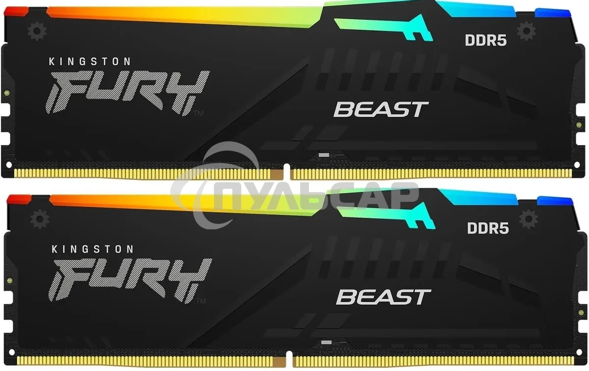 Оперативная память Kingston Fury Beast, DDR5, 16Gb (2x8Gb), 5600MHz, CL40, DIMM, с радиаторами, RGB, черный