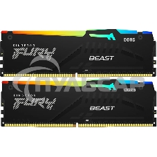 Оперативная память Kingston Fury Beast, DDR5, 16Gb (2x8Gb), 5600MHz, CL40, DIMM, с радиаторами, RGB, черный