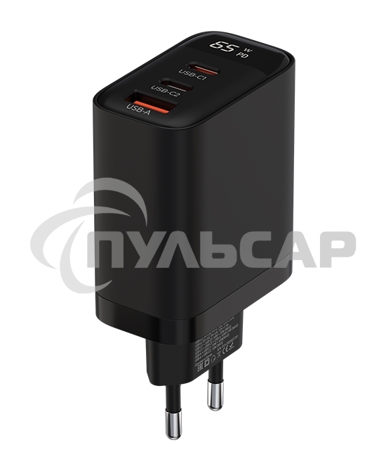 Сетевое зарядное устройство Maxvi SFC-365GN LED черный 2xType-C\USB 65W PD QC3.0 черный