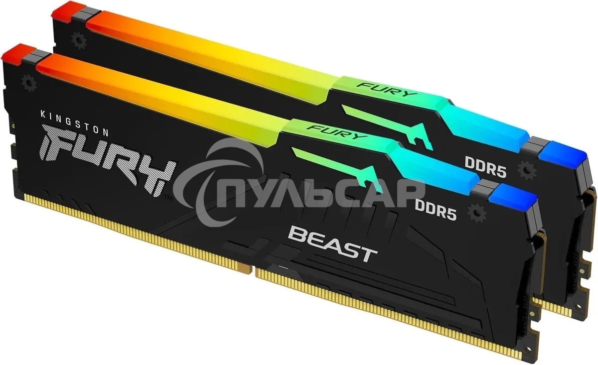 Оперативная память Kingston Fury Beast, DDR5, 16Gb (2x8Gb), 5600MHz, CL40, DIMM, с радиаторами, RGB, черный