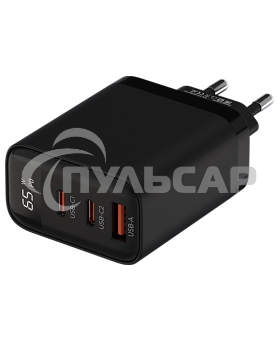 Сетевое зарядное устройство Maxvi SFC-365GN LED черный 2xType-C\USB 65W PD QC3.0 черный