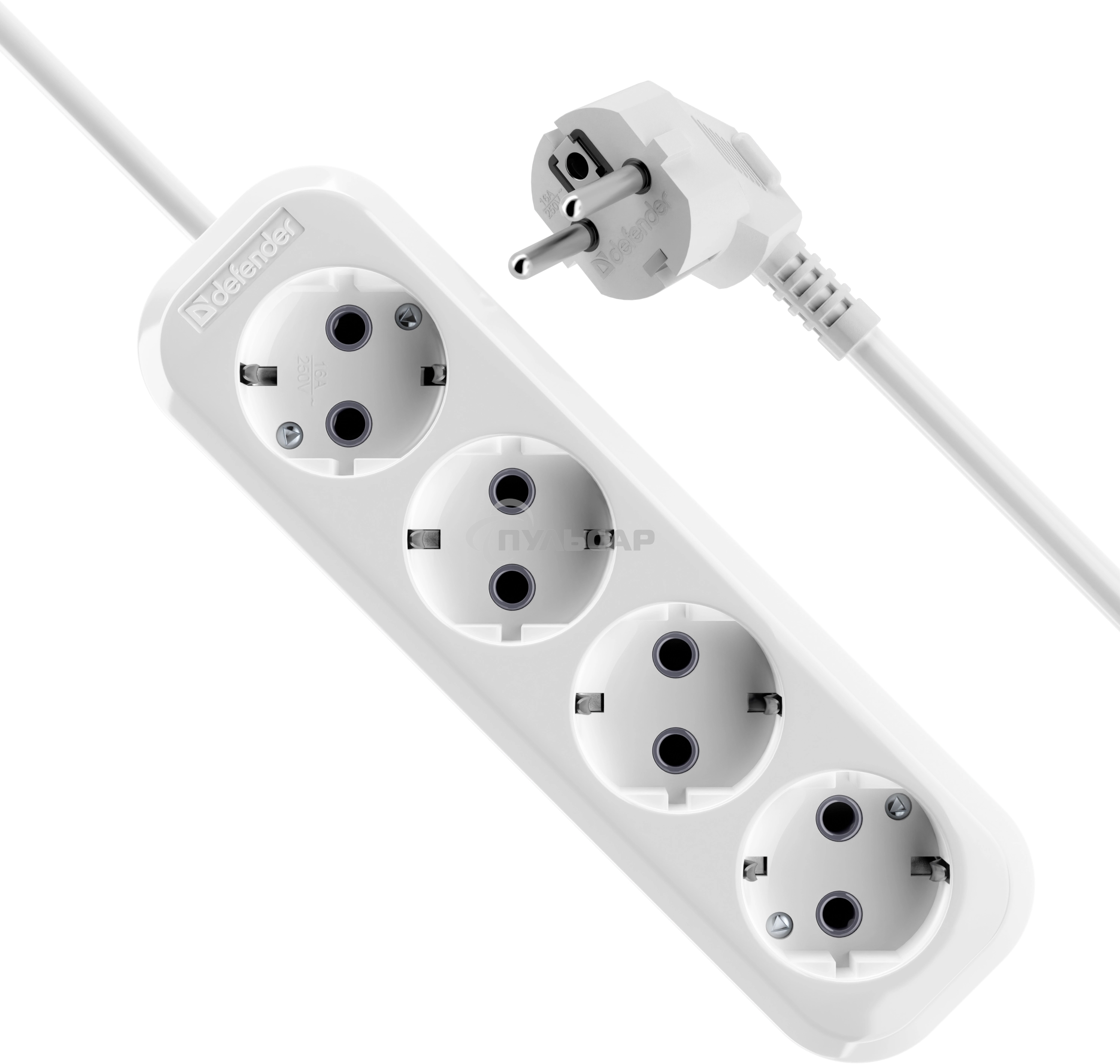 Удлинитель с заземлением Defender R340 16 А, 3 м, заземление