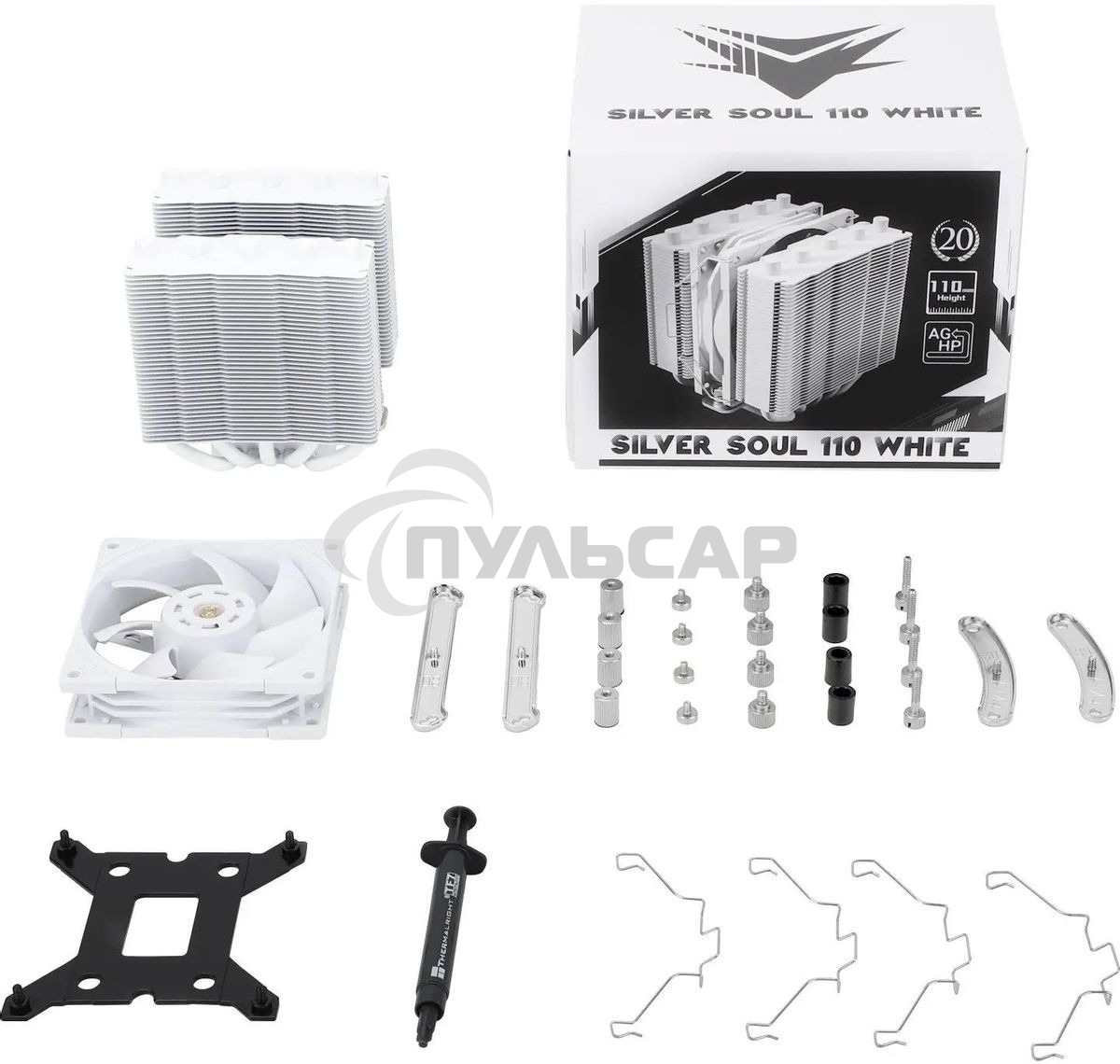 Устройство охлаждения(кулер) Thermalright Silver Soul 110 White Soc-AM5/AM4/1151/1200/2066/2011/1700 белый 4-pin 23dB Al+Cu 400gr Ret (SILVER-SOUL-110-WH)