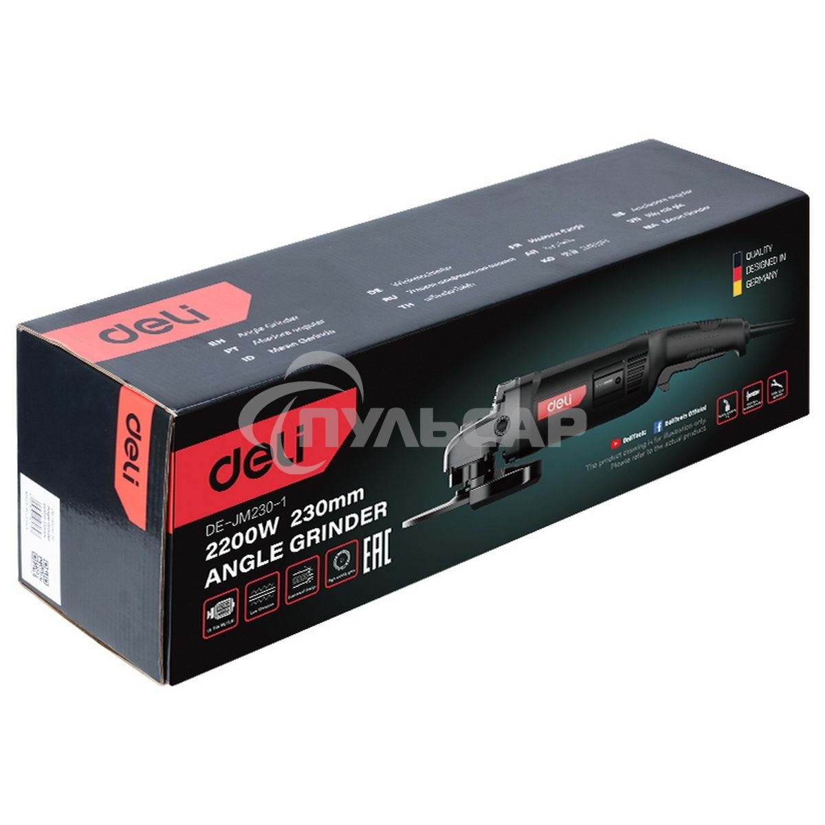 Углошлифовальная машина сетевая Deli DE-JM230-1E (2200Вт, 230мм, 6600об/мин, картон)