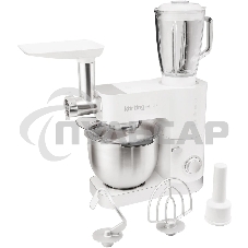 Кухонная машина KORTING KKM 0105 Polar мощность 1200 Вт, 7 насадок (планетарный миксер с 3-мя насадками, мясорубка, насадка для колбас, насадка для кеббе, насадка-блендер), объем чаши 5.5 л, 8 скоростей, импульсный режим, механическое управление, белый