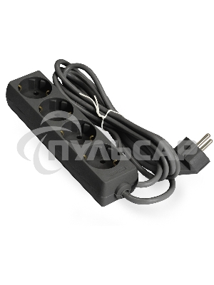 Удлинитель ExeGate ECE-4-3B (EX285813RUS), черный, 3 м, Евровилка с заземлением, 4 евророзетки с заземлением, 2200 Вт