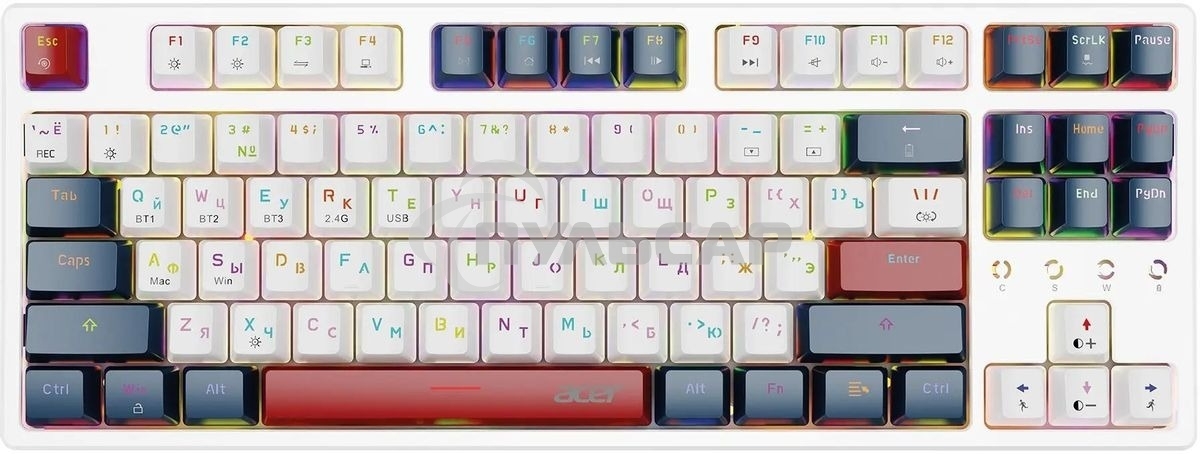 Клавиатура беспроводная Acer OKR302 (ZL.KBDEE.016), USB, Bluetooth/Радиоканал, белый