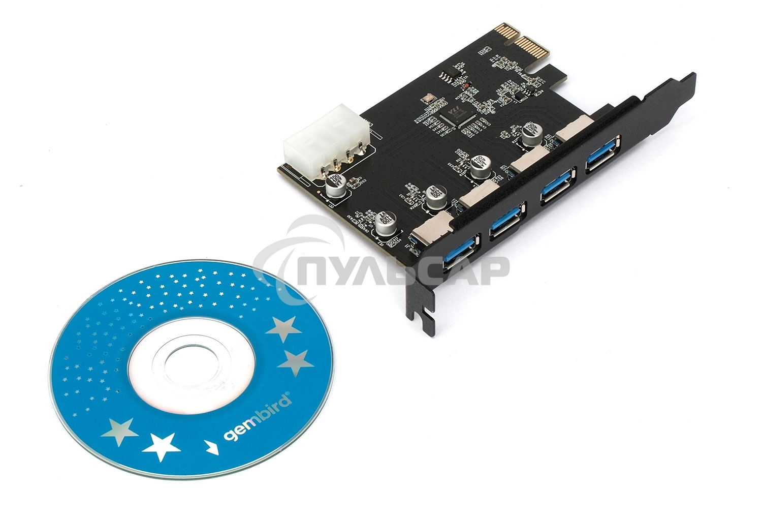 Контроллер USB 3.0 Gembird SPCR-04 в разъем PCI-e, 4xUSB-A