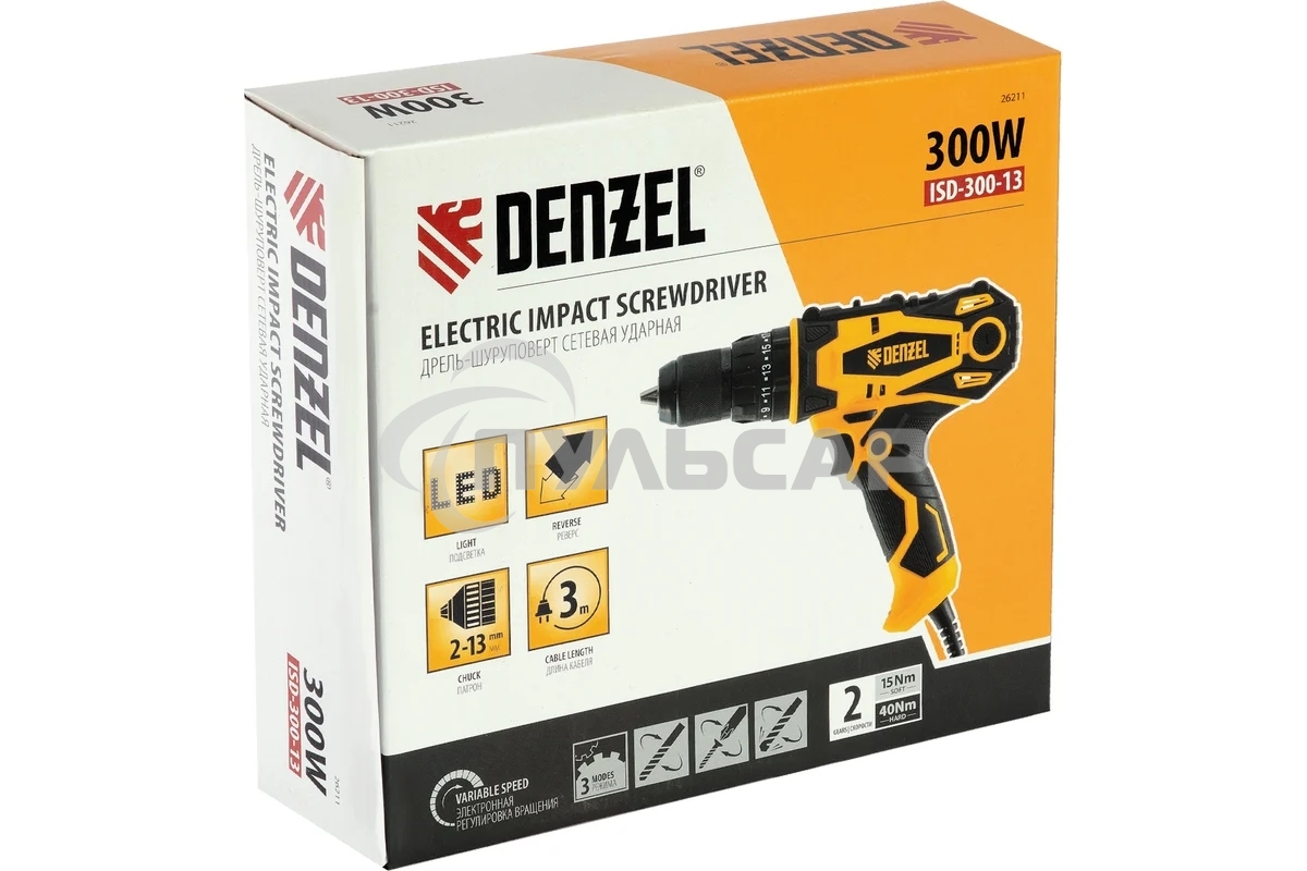 Дрель-шуруповерт Denzel ISD-300-13, Сетевая, 330Вт, Ударная