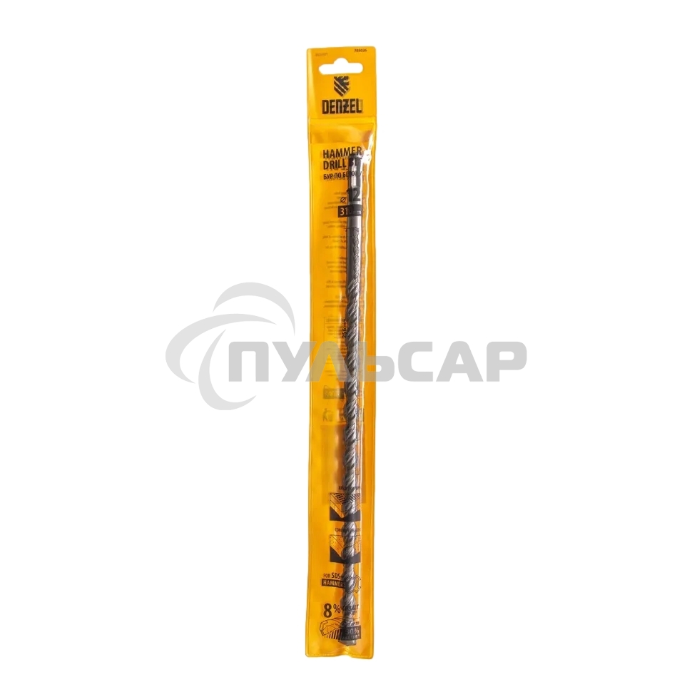 Бур по бетону Denzel двойная спираль, Cobalt W-tip, 12x310 мм, SDS PLUS