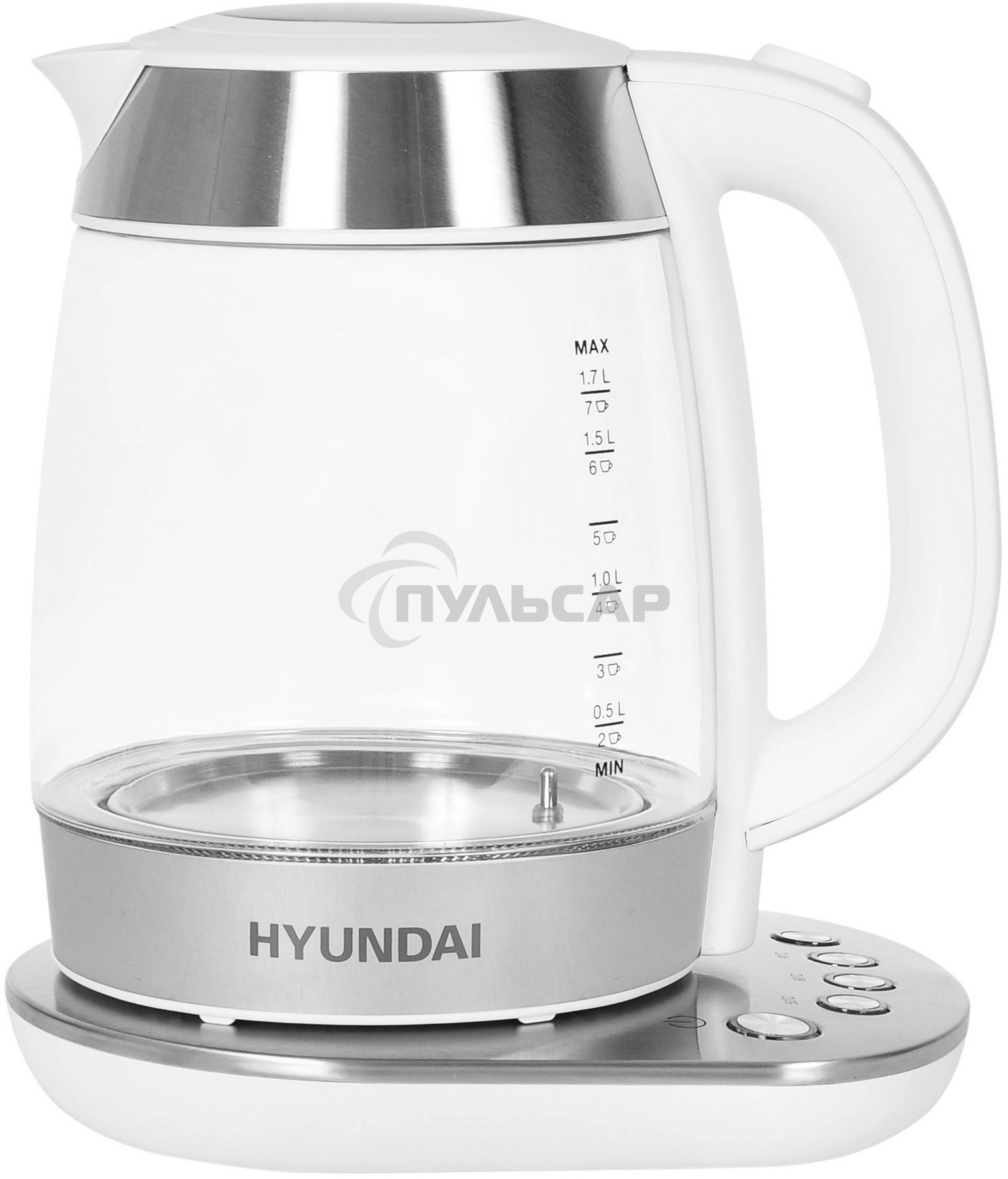 Чайник электрический Hyundai HYK-G4033 1.7л. 2200Вт белый/серебристый (корпус: стекло)