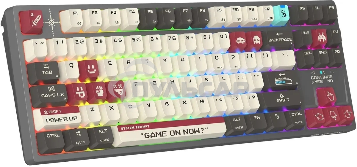 Клавиатура беспроводная A4Tech Bloody WS87 USB, Bluetooth/Радиоканал серый/красный