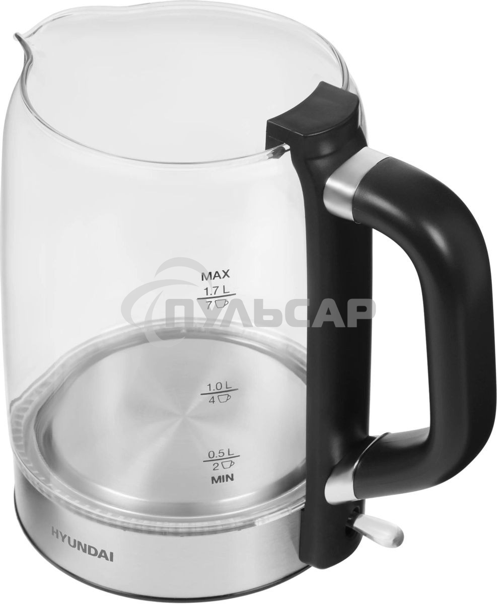 Чайник электрический Hyundai HYK-G5501 1.7 л, 2200 Вт, серебристый/черный