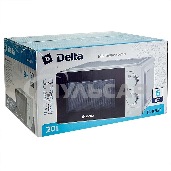 Микроволновая печь DELTA DL-87L20 белый, 20 л, 700 Вт, переключатели - поворотный механизм