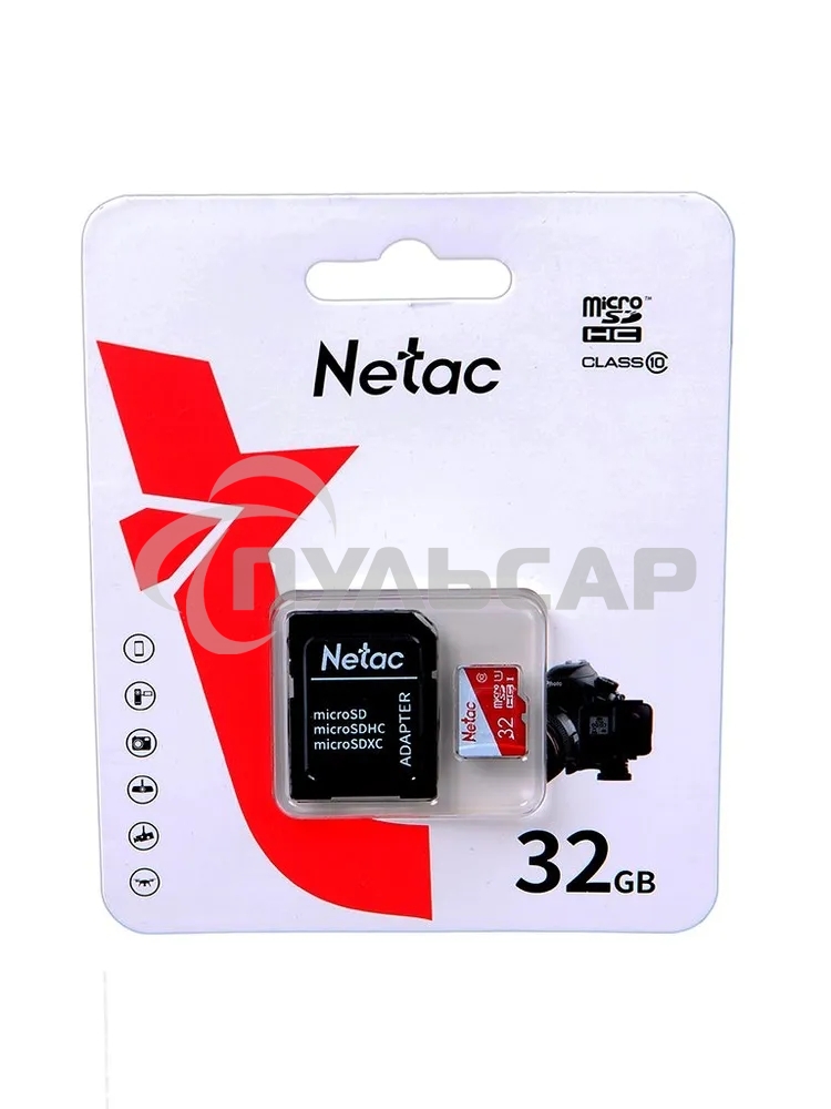 Флеш карта Netac P500 ECO 32Gb MicroSDHC C10 up to 80Mb/s, retail pack with SD Adapter